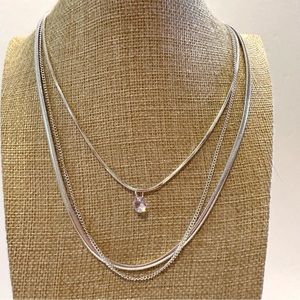 NWT Fashion Accents silver tone multi-strand necklace w/ cubic zirconia pendant